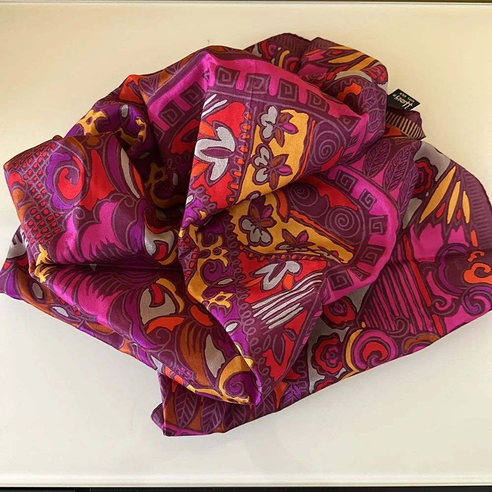 Honey Purple Printed 100% Silk Scarf Foulard Made in Japan